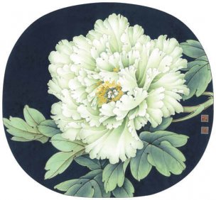 近现代 李晓明 牡丹团扇四小品之2 43x40[花鸟]