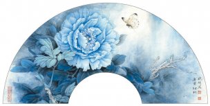 近现代 李晓明 白蝶蓝田玉 64x33[花鸟]
