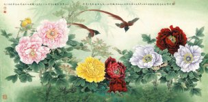 近现代 李晓明 姹紫嫣红 133x66[花鸟]