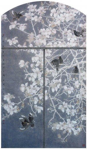 近现代 李晓明  晨曦 48x83[花鸟]