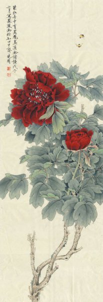 近现代 李晓明 临于非闇墨洒金 27.5x80[花鸟]