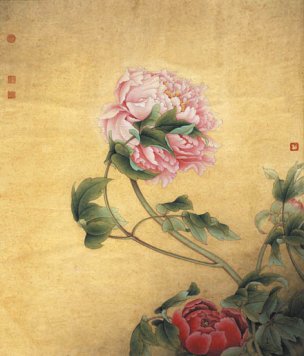 近现代 李晓明 国色双辉(构图拟郎世宁) 37.5x44[花