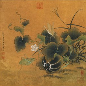 近现代 李晓明  螽斯绵瓞图 60x60[花鸟]