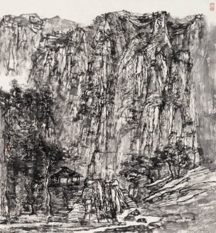近现代 李小可 崖松图 45X48[山水]