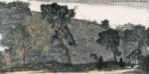 近现代 李小可 2009-9 城角 l   69x137cm  2009年[山水