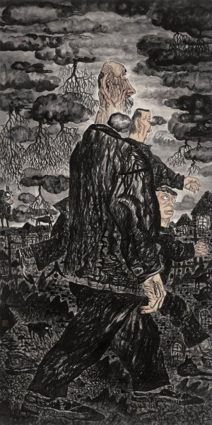 近现代 李孝萱 山行者04-136.5x68 [人物]