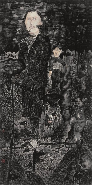 近现代 李孝萱 山行者03-136.6x68.7 [人物] 