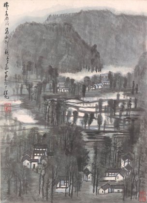 近现代 李可染 朦朦春雨 42x58[山水] 