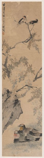 近现代 朱梦庐 花鸟四条屏轴（夏）39-141cm[花鸟
