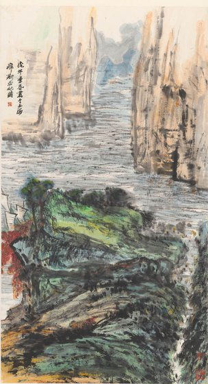 近现代 朱屺瞻 山水轴154X83[山水]