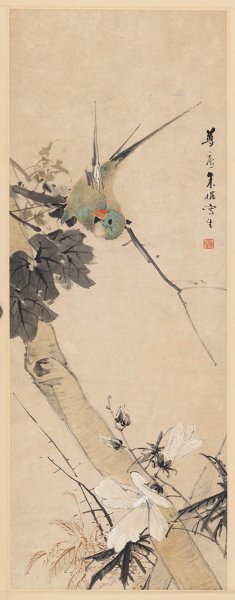 近现代 朱梦庐 花鸟百哥图轴 42x107[花鸟]