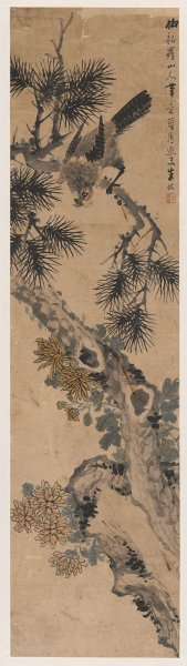 近现代 朱梦庐 花鸟四条屏轴（秋）39-141cm[花鸟