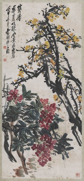 近现代 曹用平 腊梅天竹图 45×97[花鸟]