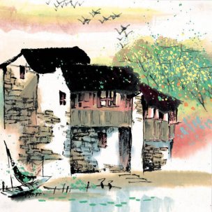 近现代 佚名 江南水乡画册J173-74-国画江南水乡 