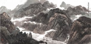 近现代 施江城 泉影炝危石-1 138x68[山水]