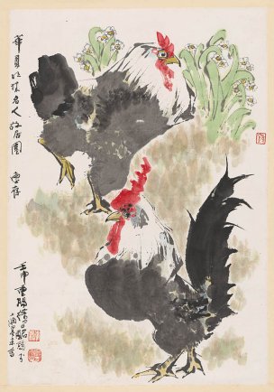 近现代 徐昌酩 雄鸡图轴 50x72[走兽]