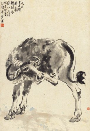 近现代 徐悲鸿 耕牛图 23.5x34[走兽]