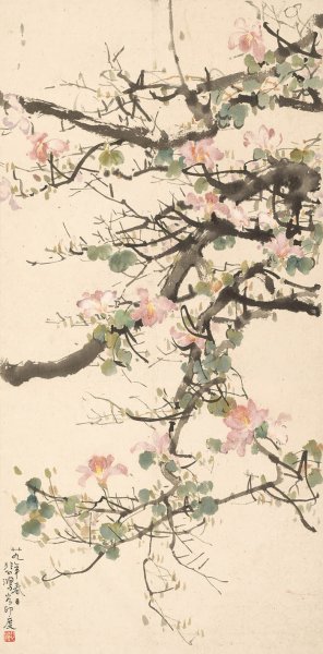 近现代 徐悲鸿 紫荆花 55x112[花鸟]