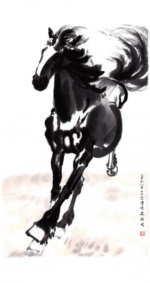 近现代 徐悲鸿 平原奔马 49x92[走兽]