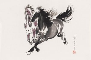 近现代 徐悲鸿 双马 47.5x32[走兽]