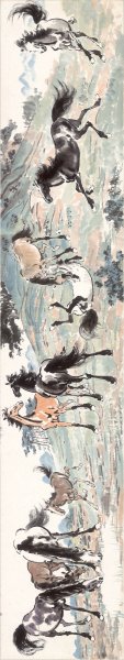 近现代 徐悲鸿 十骏图 纸本178x33-无印章[走兽]