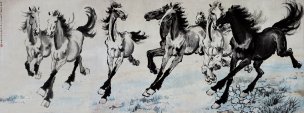 近现代 徐悲鸿 八骏图60X160[走兽]