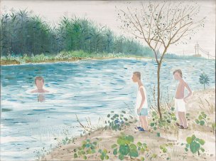 近现代 张迎春 泳 油画81X60[人物]