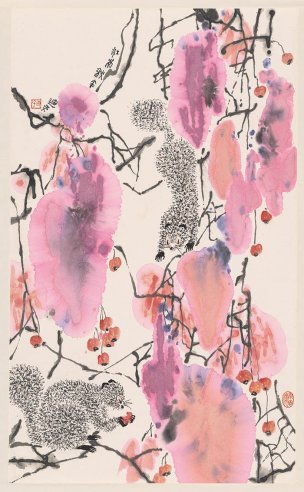 近现代 张迪平 松鼠图轴53.59-86.72cm[走兽]