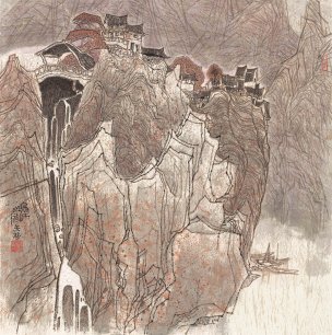 近现代 张廷禄 乌江山居 89x89[山水]