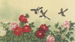 近现代 张建军 花好月圆-62x113-修鸟-纸本 (1)[花鸟