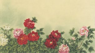 近现代 张建军 花好月圆-62x113-修鸟-纸本 [花鸟