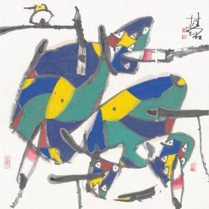 近现代 张桂铭 荷 55x55[花鸟]