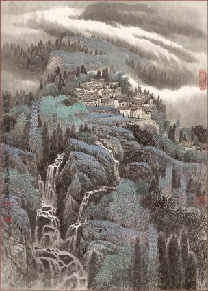 近现代 张廷禄 纳西山居 50x70[山水]
