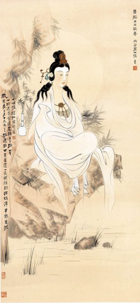 近现代 张大千 观音造像图轴 68x147[人物]