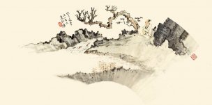 近现代 张大千 溪山高逸（扇面）59.71-29.79cm[山水