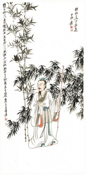 近现代 张大千 竹下人物 28x56[人物]