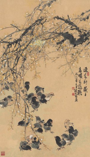 近现代 张世简 群鸡 68x118[花鸟]