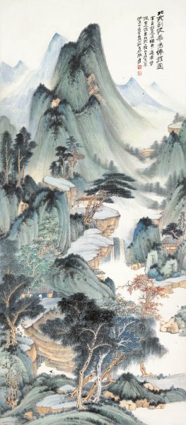 近现代 张大千 仿董源华阳仙馆图 纸131X57.5（天津