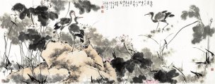 近现代 康宁 水禽图-144x360-全图 [花鸟]
