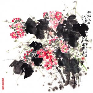 近现代 张万琪 红滋夜雨[花鸟]