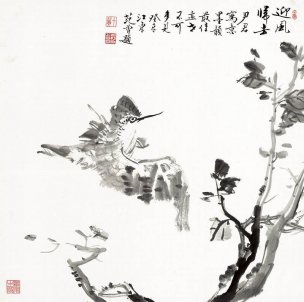 近现代 尹沧海 迎风归去 范曾题字68.8x68.6[花鸟