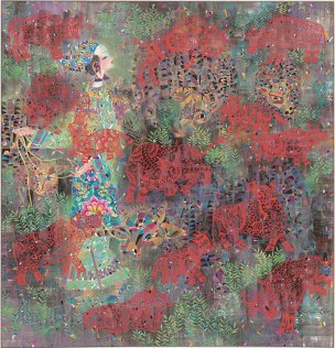 近现代 孙建林 牛年水彩 剪纸装饰画 82X86[人物