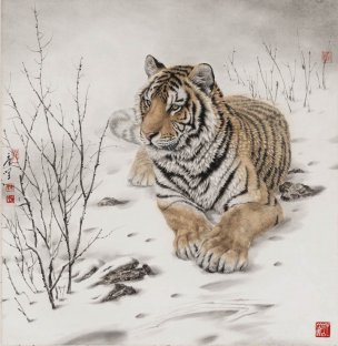 近现代 唐坚 虎 修 65x67[走兽]