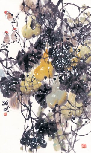 近现代 嗣成 葫芦-70x42-章题字等比缩小[花鸟]