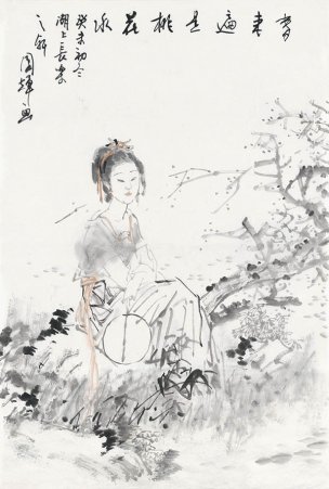 近现代 周蝉 春来遍是桃花水-OKT 45x67[人物]