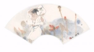 近现代 周思聪 扇页10开-09[人物]