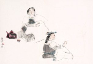 近现代 周思聪 ca0708028-册页十开8-饮茶  59x40.5[人