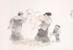近现代 周思聪 ca0708028-册页十开5-晒粮  59x40.5[人