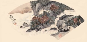近现代 吴湖帆 幽壑奔泉(扇面）55-27cm[山水]