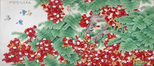 近现代 吴玉荣 飞花 117x51[花鸟]